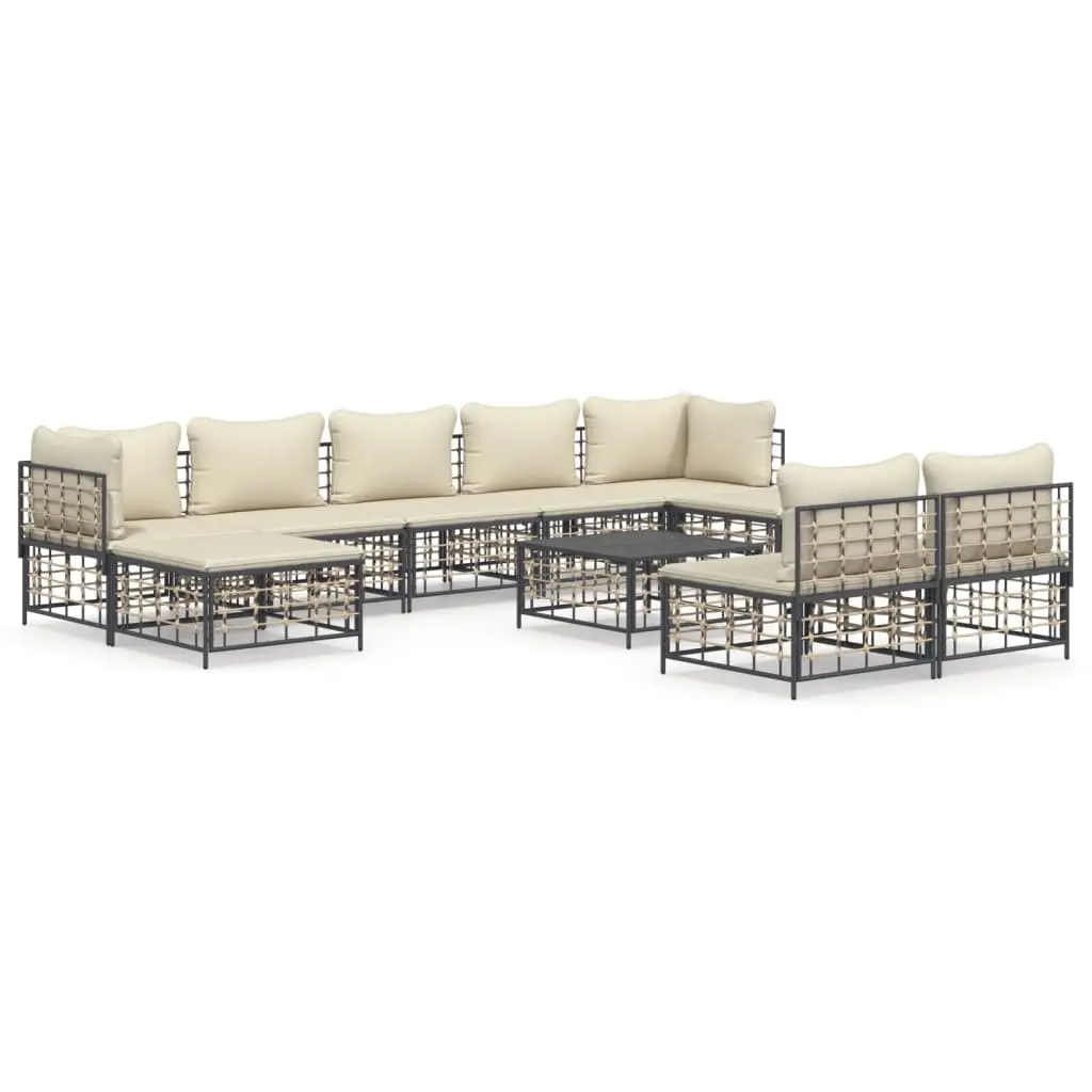 10 Piece Garden Lounge Set with Cushions Anthracite Poly Rattan 3186804 - Furniture