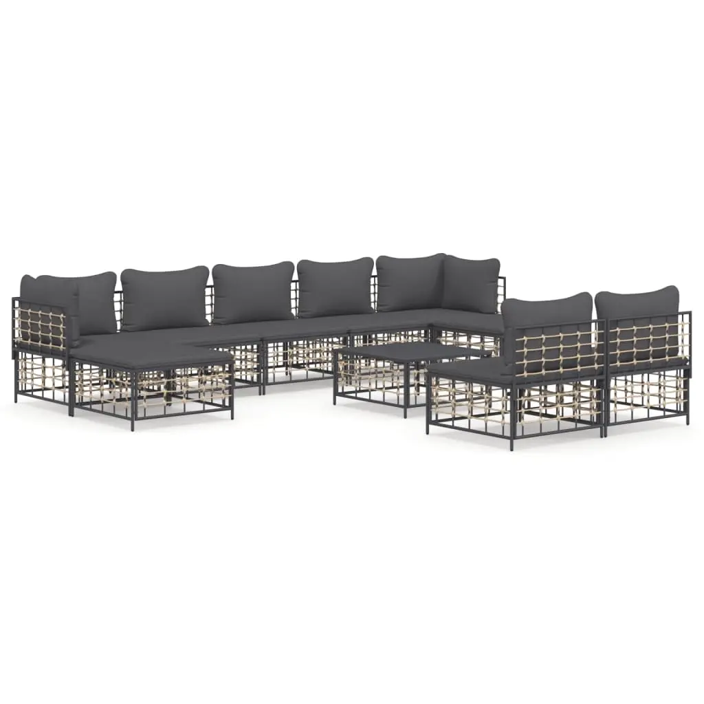 10 Piece Garden Lounge Set with Cushions Anthracite Poly Rattan 3186805 - Furniture
