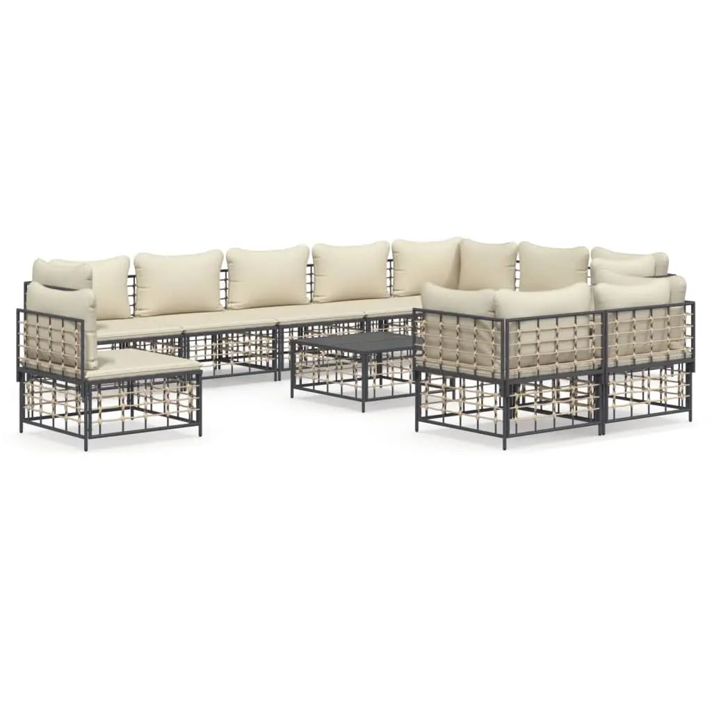 11 Piece Garden Lounge Set with Cushions Anthracite Poly Rattan 3186806 - Furniture