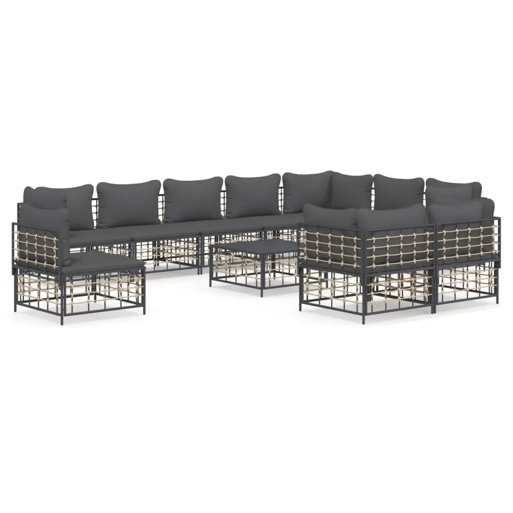 11 Piece Garden Lounge Set with Cushions Anthracite Poly Rattan 3186807 - Furniture