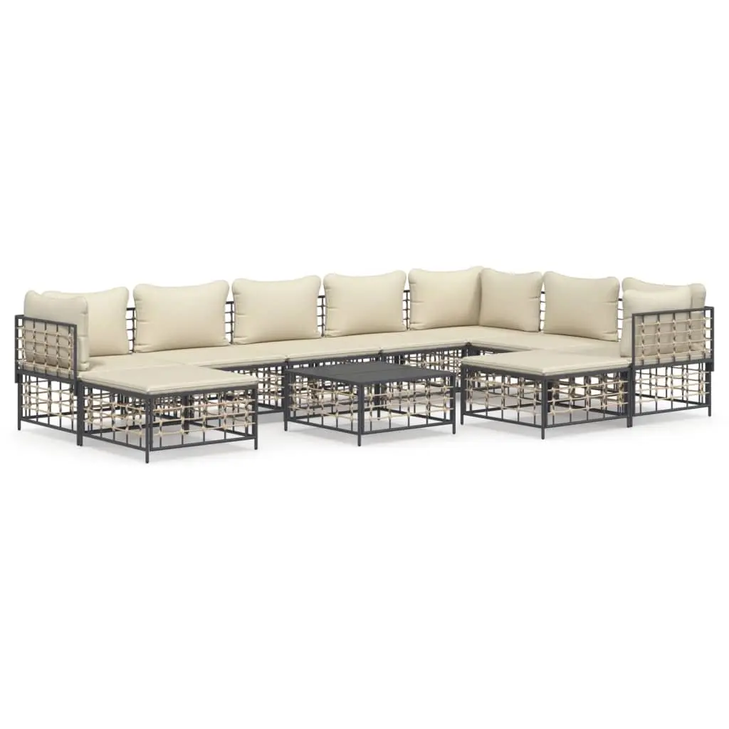 10 Piece Garden Lounge Set with Cushions Anthracite Poly Rattan 3186808 - Furniture
