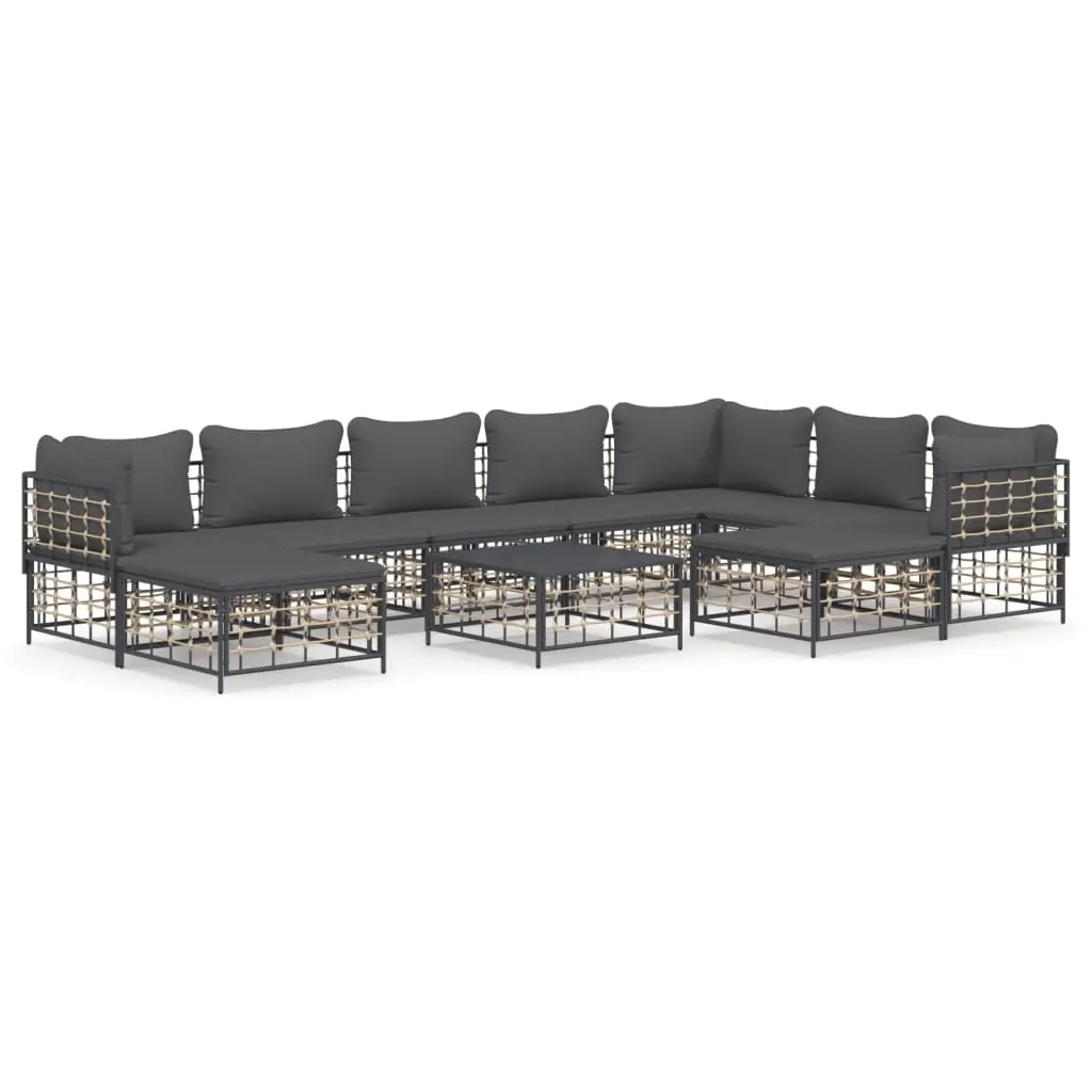 10 Piece Garden Lounge Set with Cushions Anthracite Poly Rattan 3186809 - Furniture