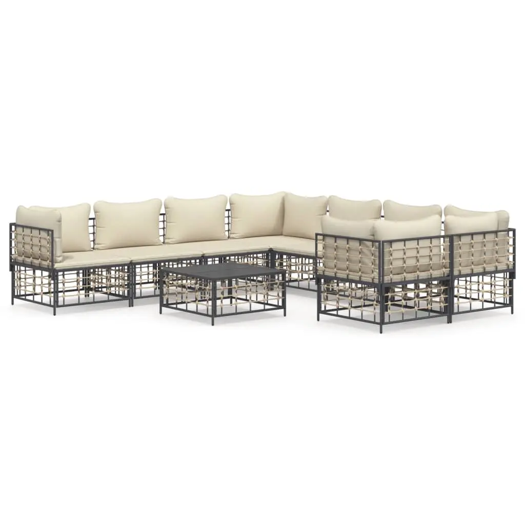 9 Piece Garden Lounge Set with Cushions Anthracite Poly Rattan 3186810 - Furniture
