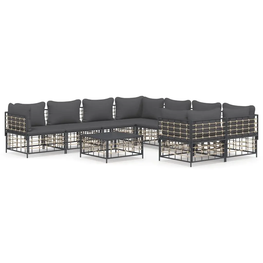 9 Piece Garden Lounge Set with Cushions Anthracite Poly Rattan 3186811 - Furniture