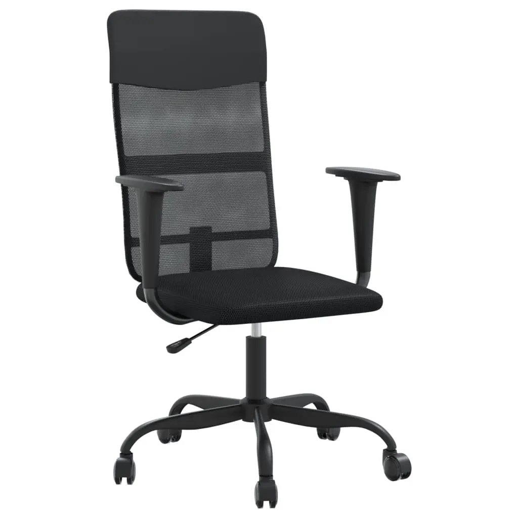 Office Chair Height Adjustable Black Mesh Fabric and Faux Leather 353013 - Furniture
