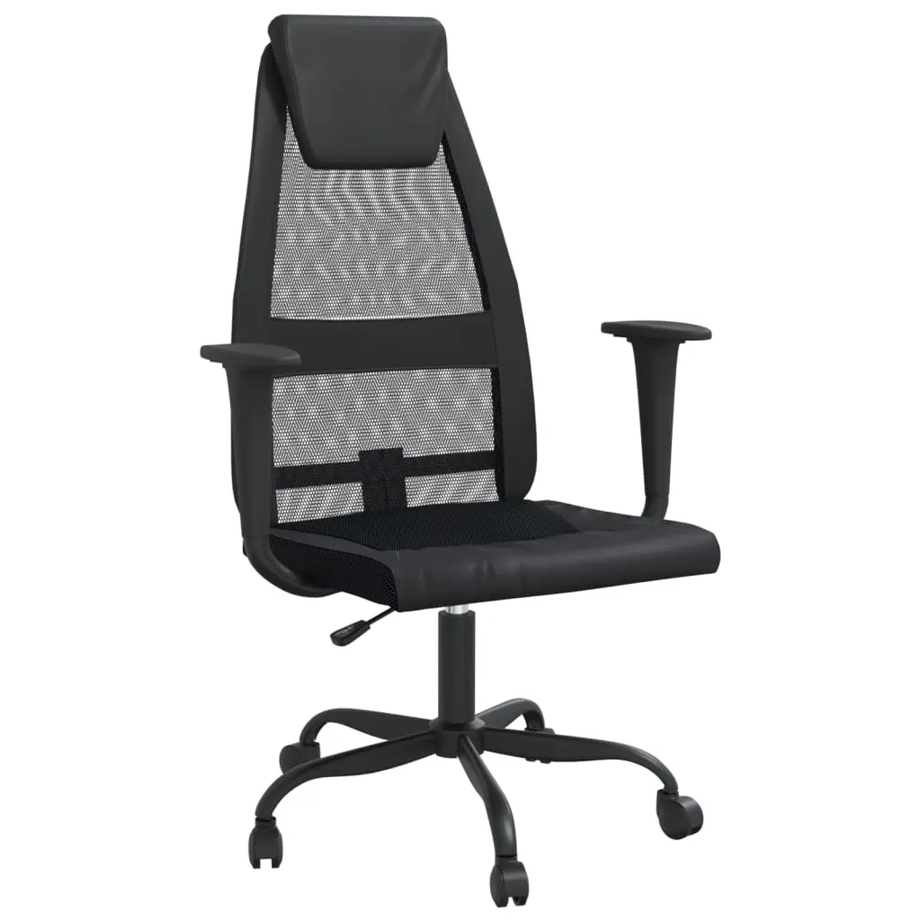 Office Chair Height Adjustable Black Mesh Fabric and Faux Leather 353023 - Furniture