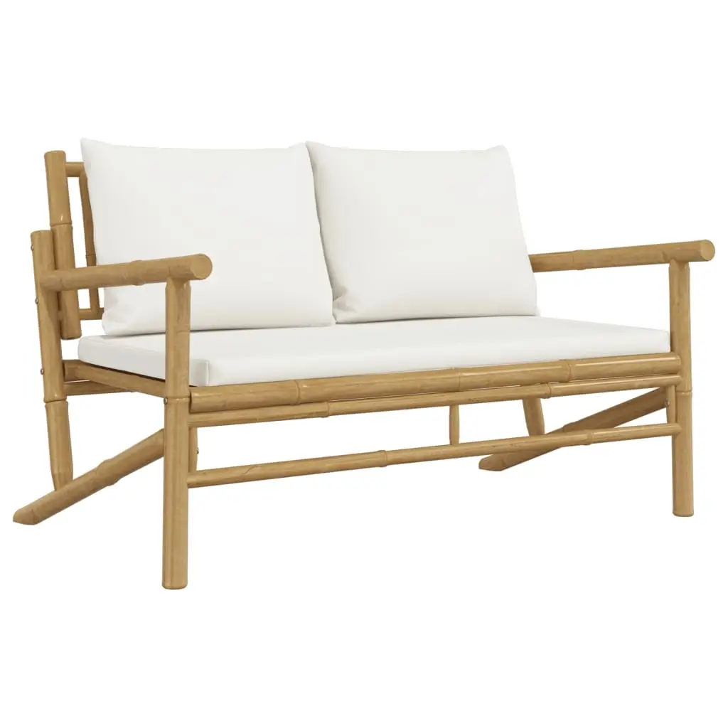 Garden Bench with Cream White Cushions Bamboo 363460 - Furniture