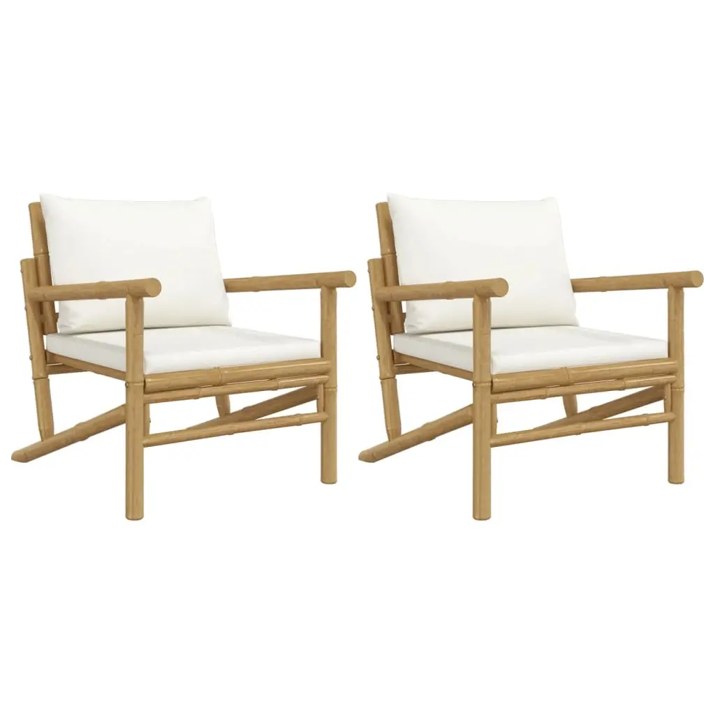 Garden Chairs 2 pcs with Cream White Cushions Bamboo 363462 - Furniture