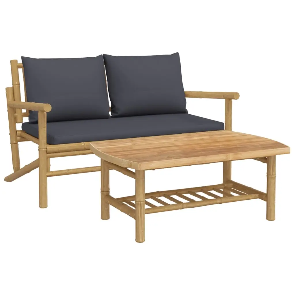 2 Piece Garden Lounge Set with Dark Grey Cushions Bamboo 363465 - Furniture