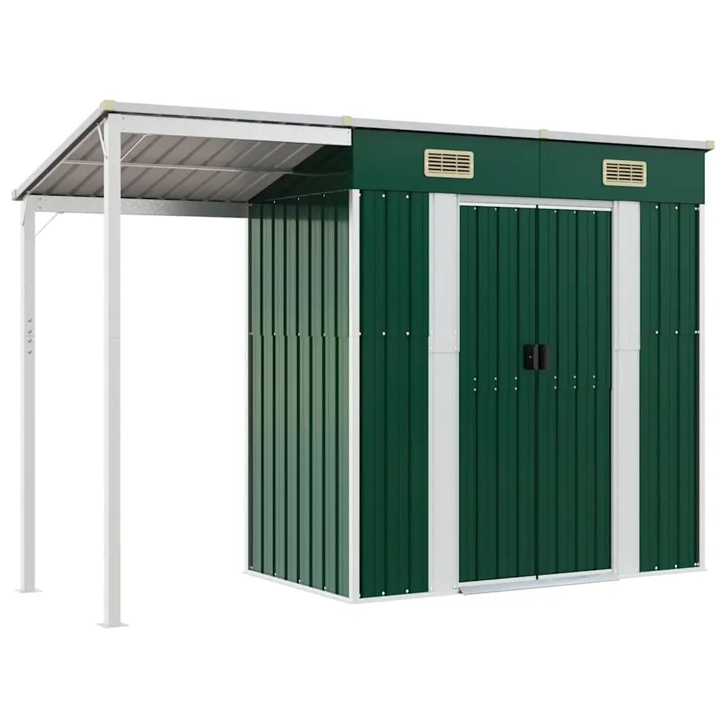 Garden Shed with Extended Roof Green 277x107x181 cm Steel 364524 - Home & Garden