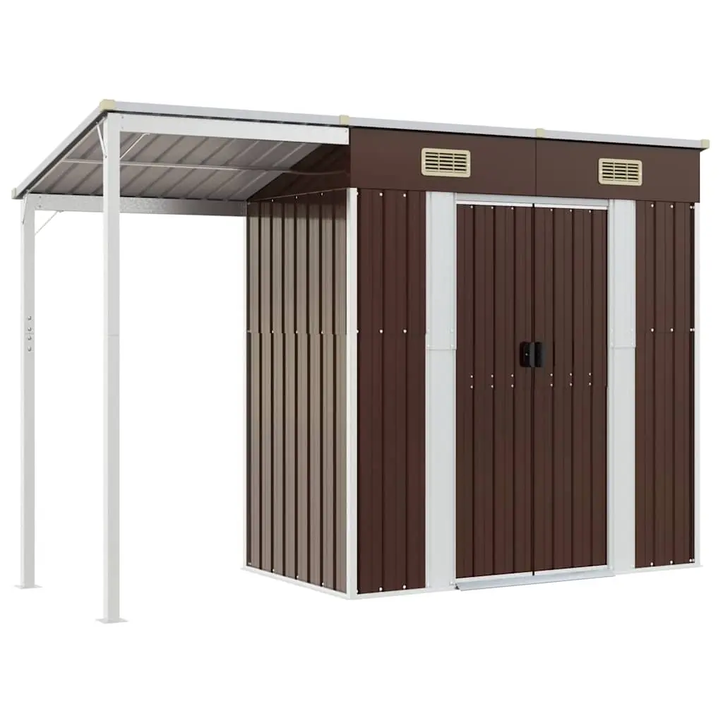 Garden Shed with Extended Roof Brown 277x107x181 cm Steel 364527 - Home & Garden
