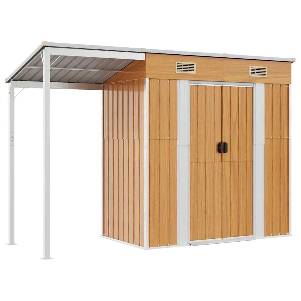 Garden Shed with Extended Roof Light Brown 277x107x181 cm Steel 364528 - Home & Garden
