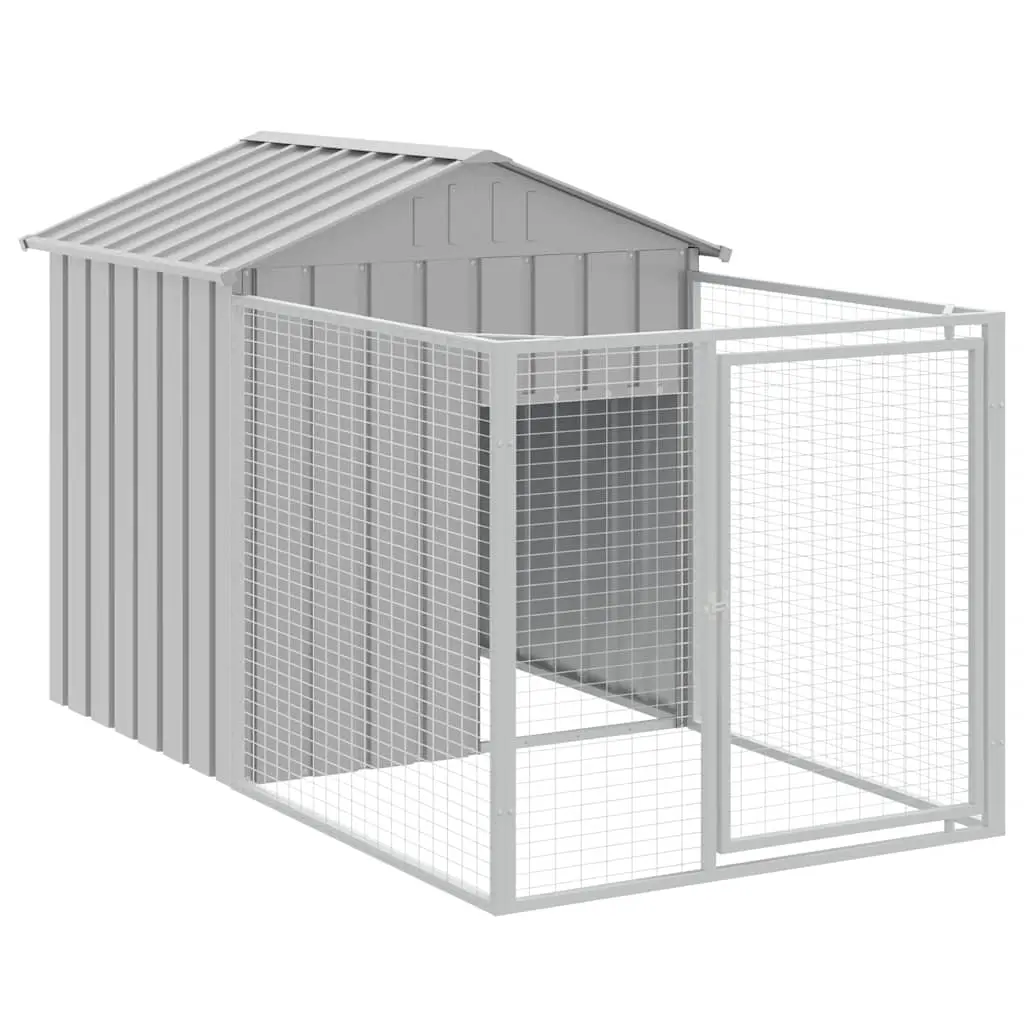 Dog House with Run Light Grey 117x201x123 cm Galvanised Steel 172352 - Pets