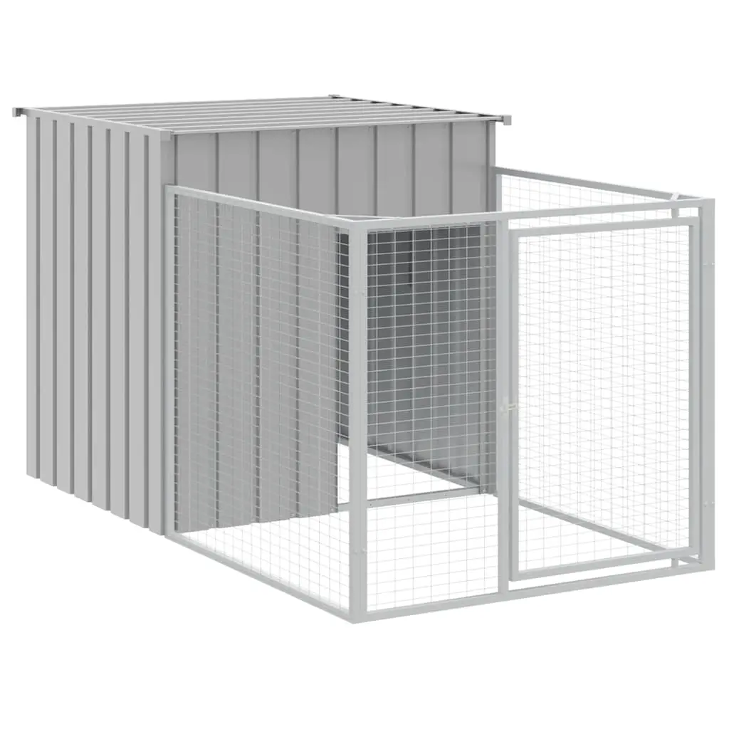 Dog House with Run Light Grey 110x201x110 cm Galvanised Steel 172358 - Pets