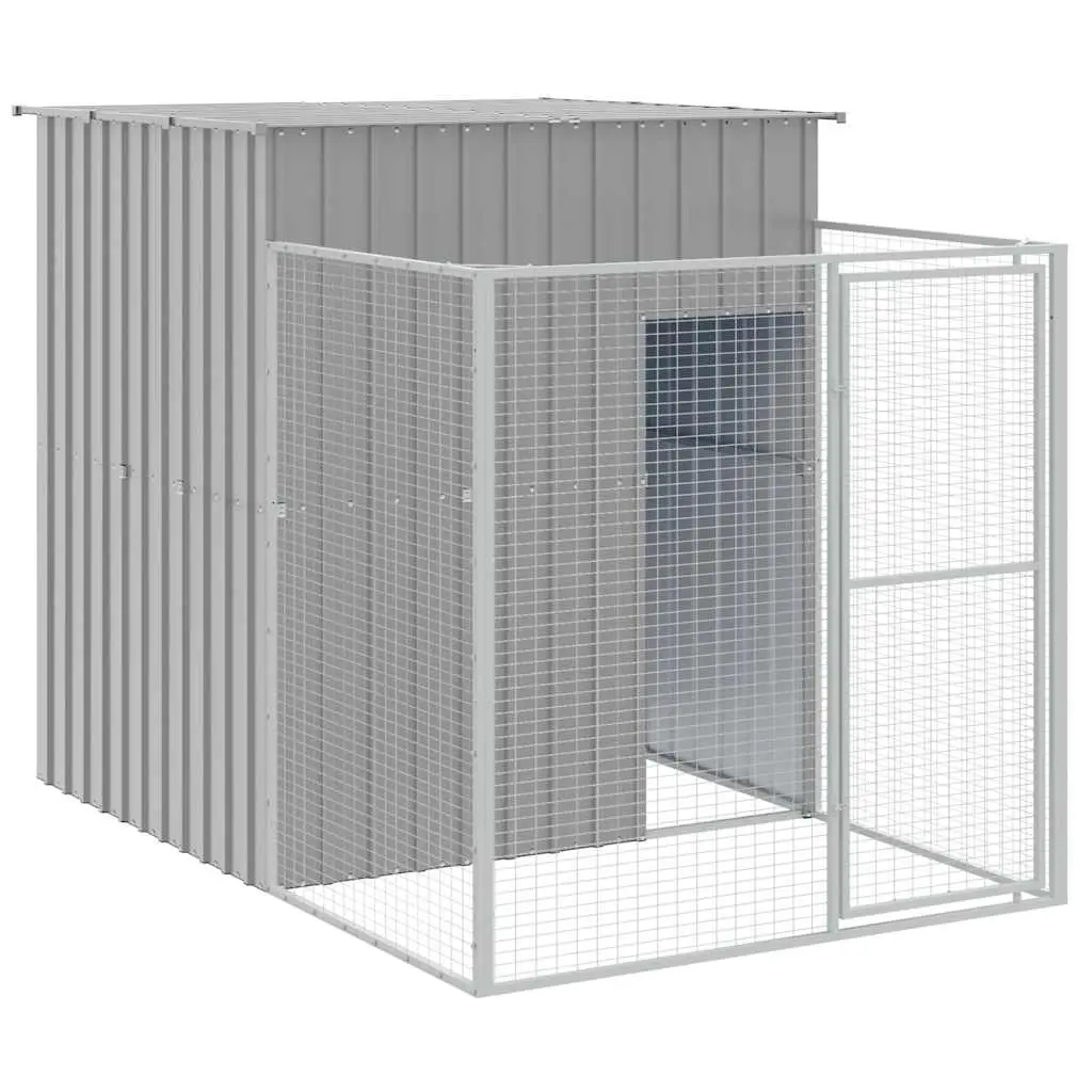 Dog House with Run Light Grey 165x251x181 cm Galvanised Steel 172366 - Pets