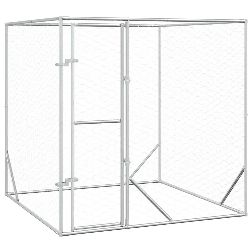 Outdoor Dog Kennel Silver 2x2x2 m Galvanised Steel 153674 - Pets