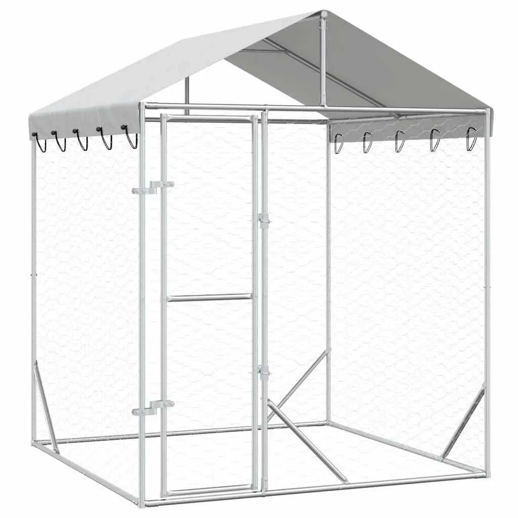 Outdoor Dog Kennel with Roof Silver 2x2x2.5 m Galvanised Steel 153675 - Pets