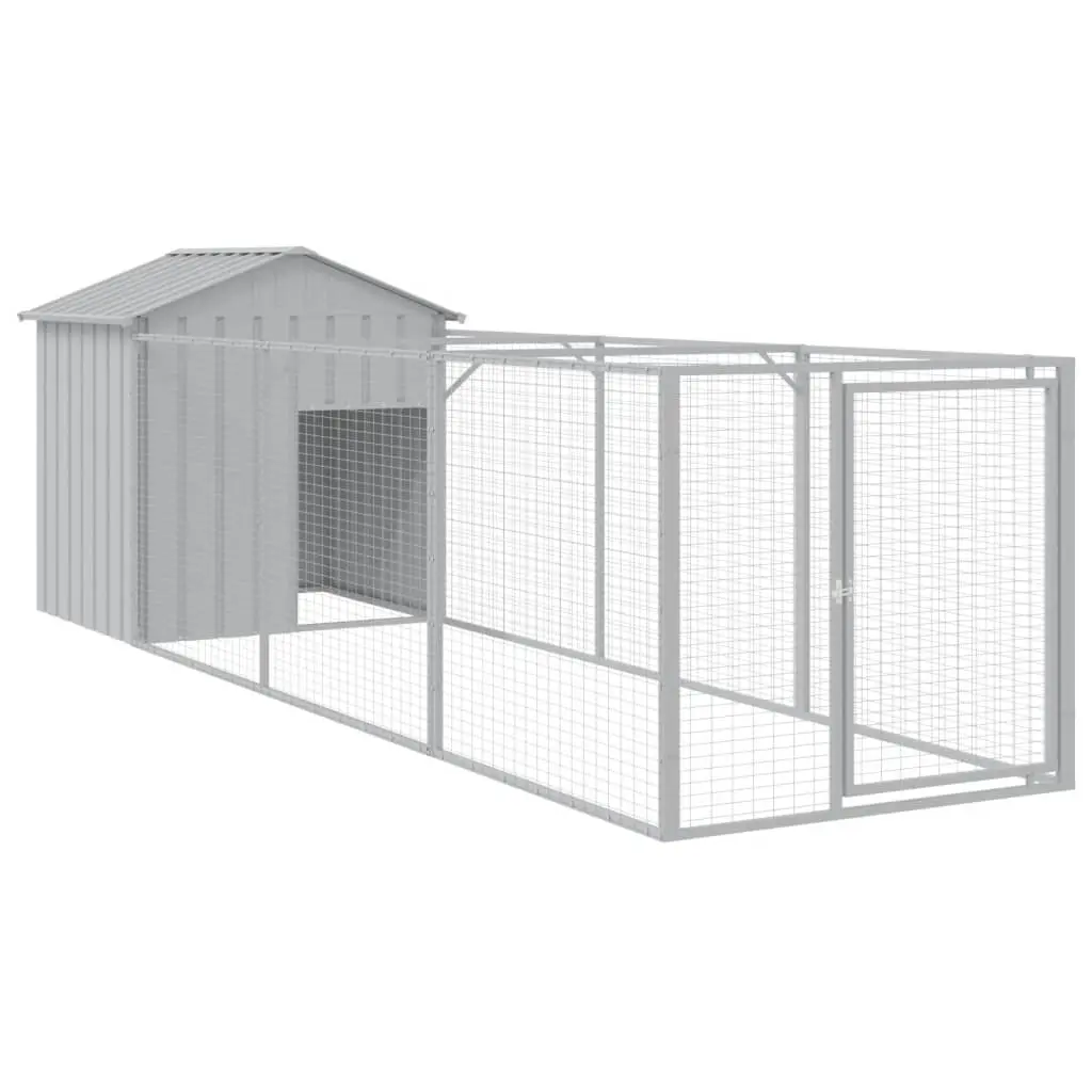 Dog House with Roof Light Grey 117x405x123 cm Galvanised Steel 3189064 - Pets
