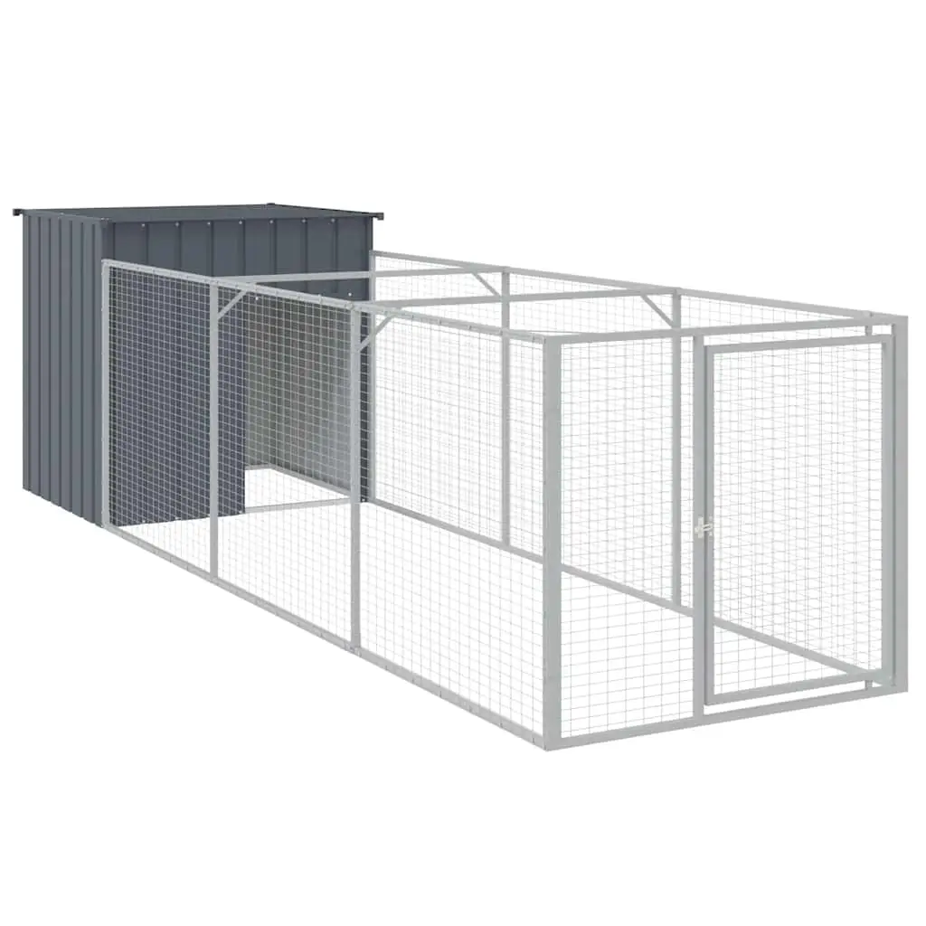Dog House with Run Anthracite 110x405x110 cm Galvanised Steel 3189079 - Pets