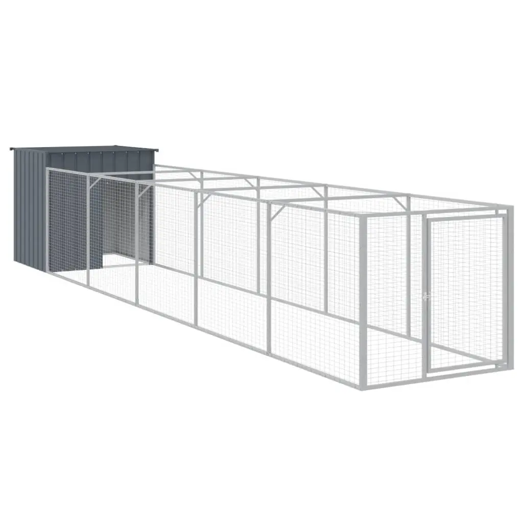 Dog House with Run Anthracite 110x609x110 cm Galvanised Steel 3189080 - Pets