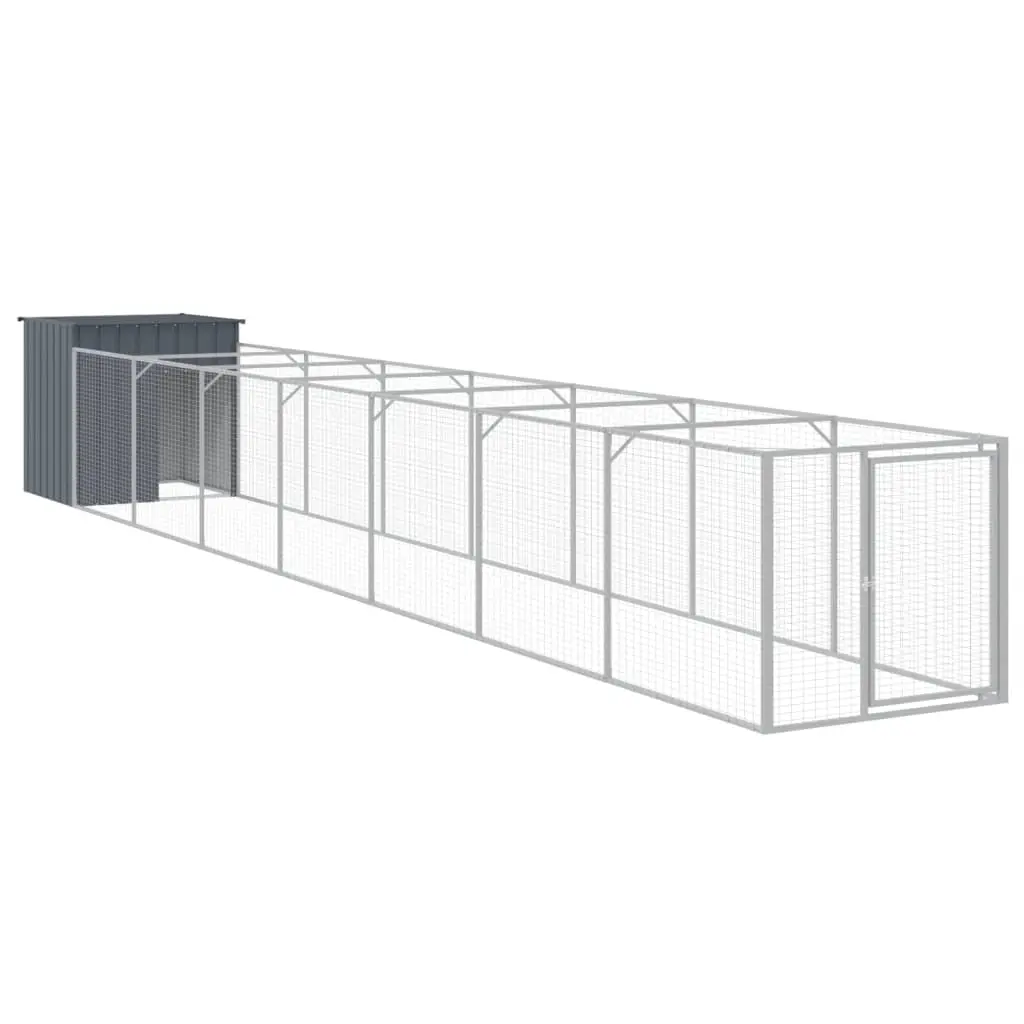Dog House with Run Anthracite 110x813x110 cm Galvanised Steel 3189081 - Pets