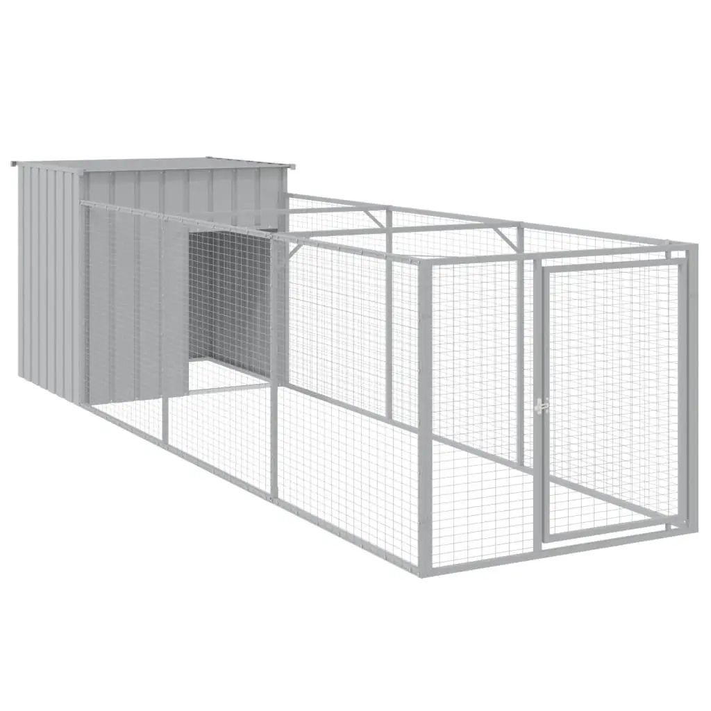 Dog House with Run Light Grey 110x405x110 cm Galvanised Steel 3189084 - Pets
