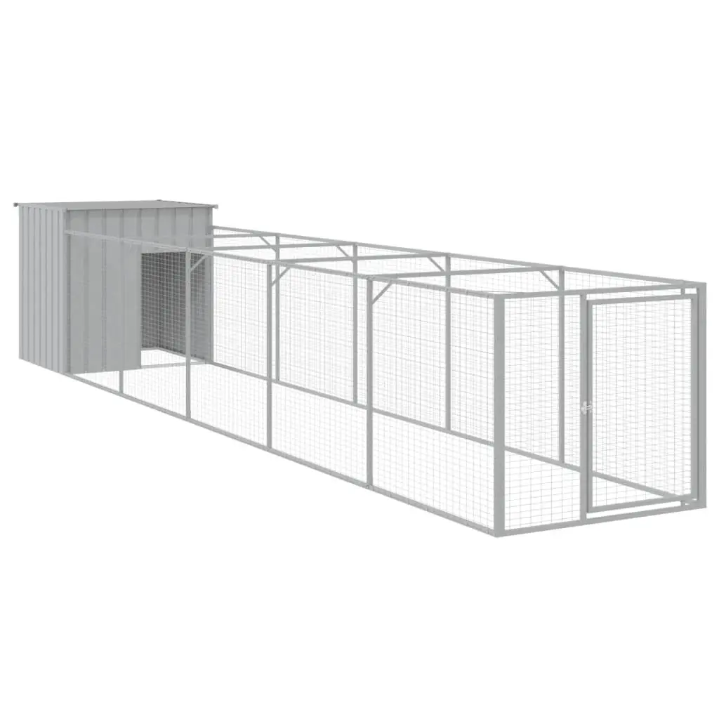 Dog House with Run Light Grey 110x609x110 cm Galvanised Steel 3189085 - Pets