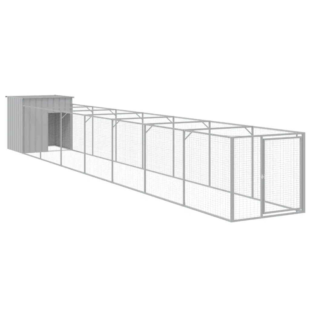 Dog House with Run Light Grey 110x813x110 cm Galvanised Steel 3189086 - Pets