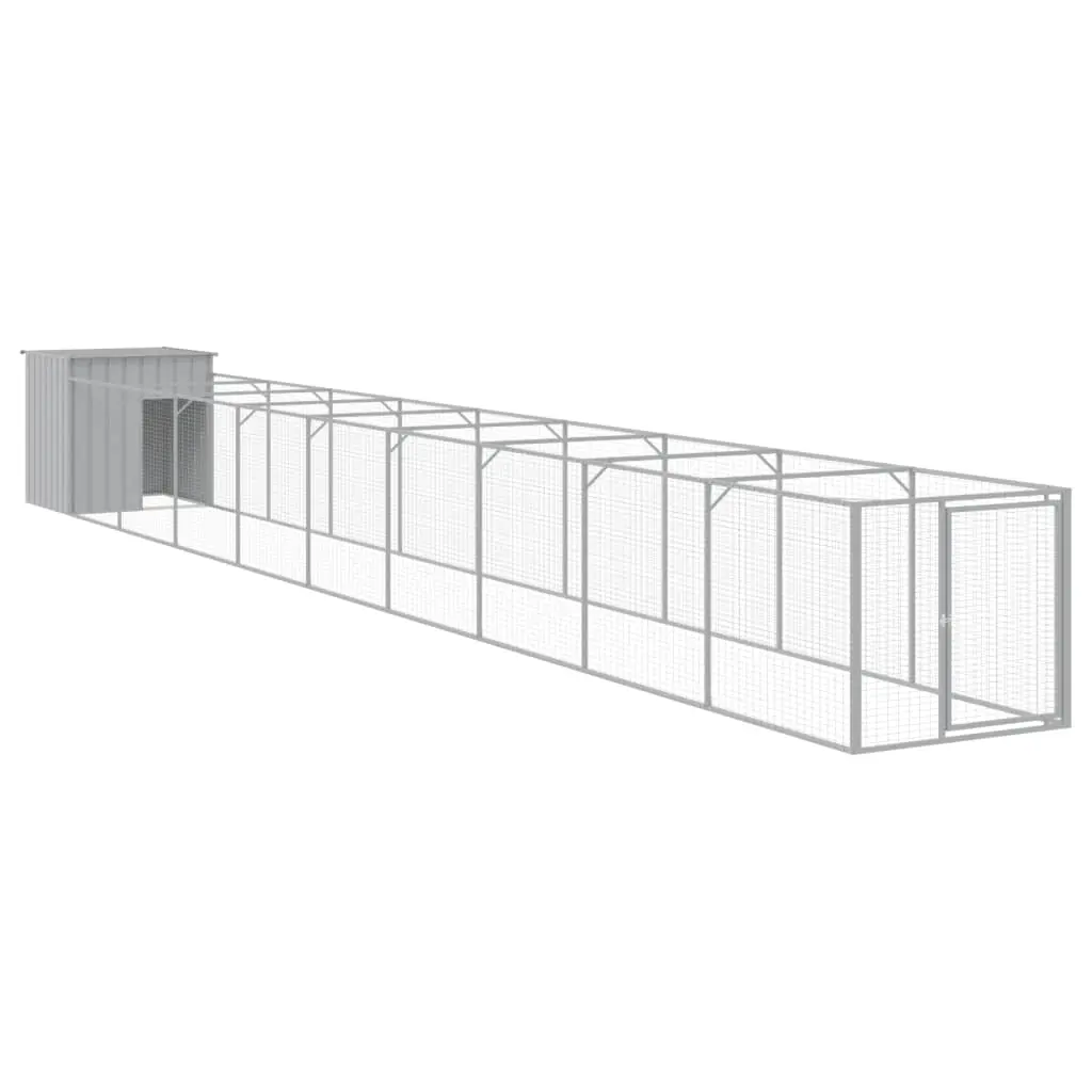 Dog House with Run Light Grey 110x1017x110 cm Galvanised Steel 3189087 - Pets