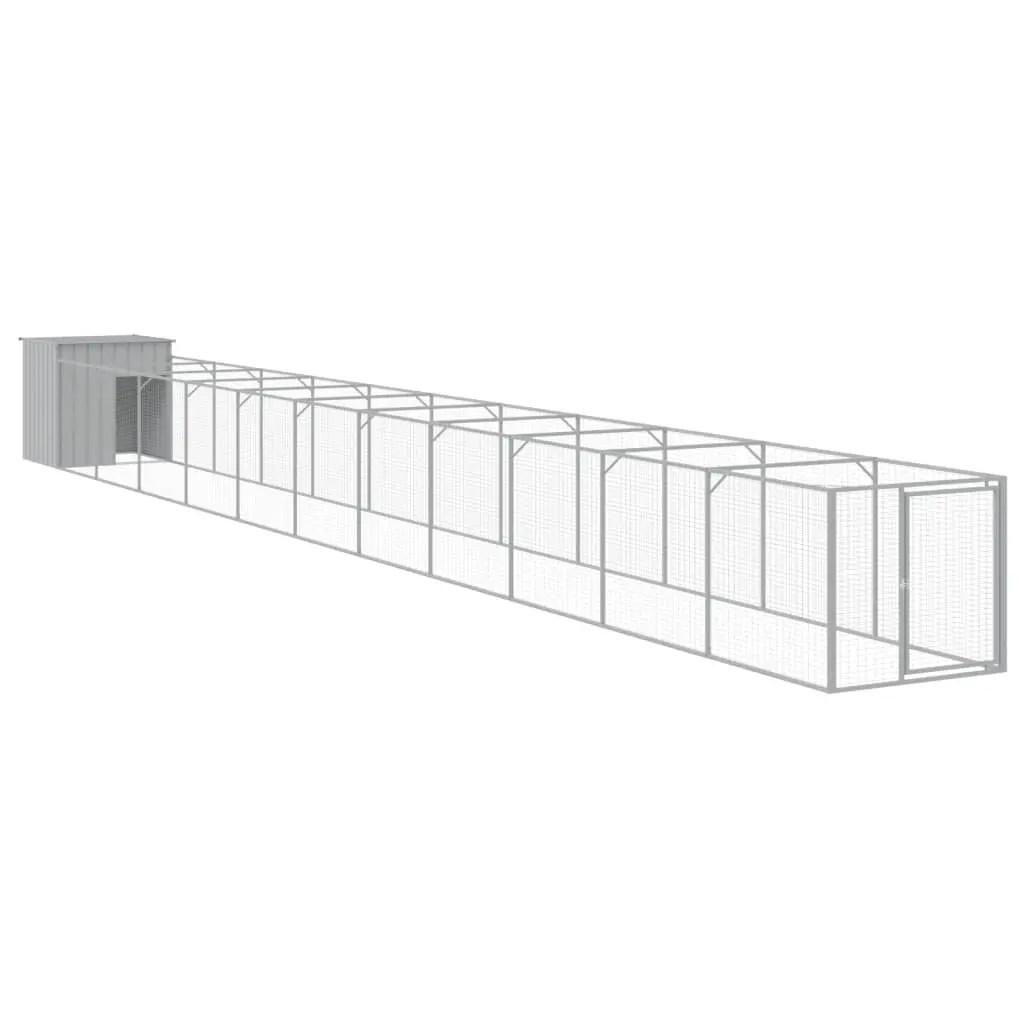 Dog House with Run Light Grey 110x1221x110 cm Galvanised Steel 3189088 - Pets