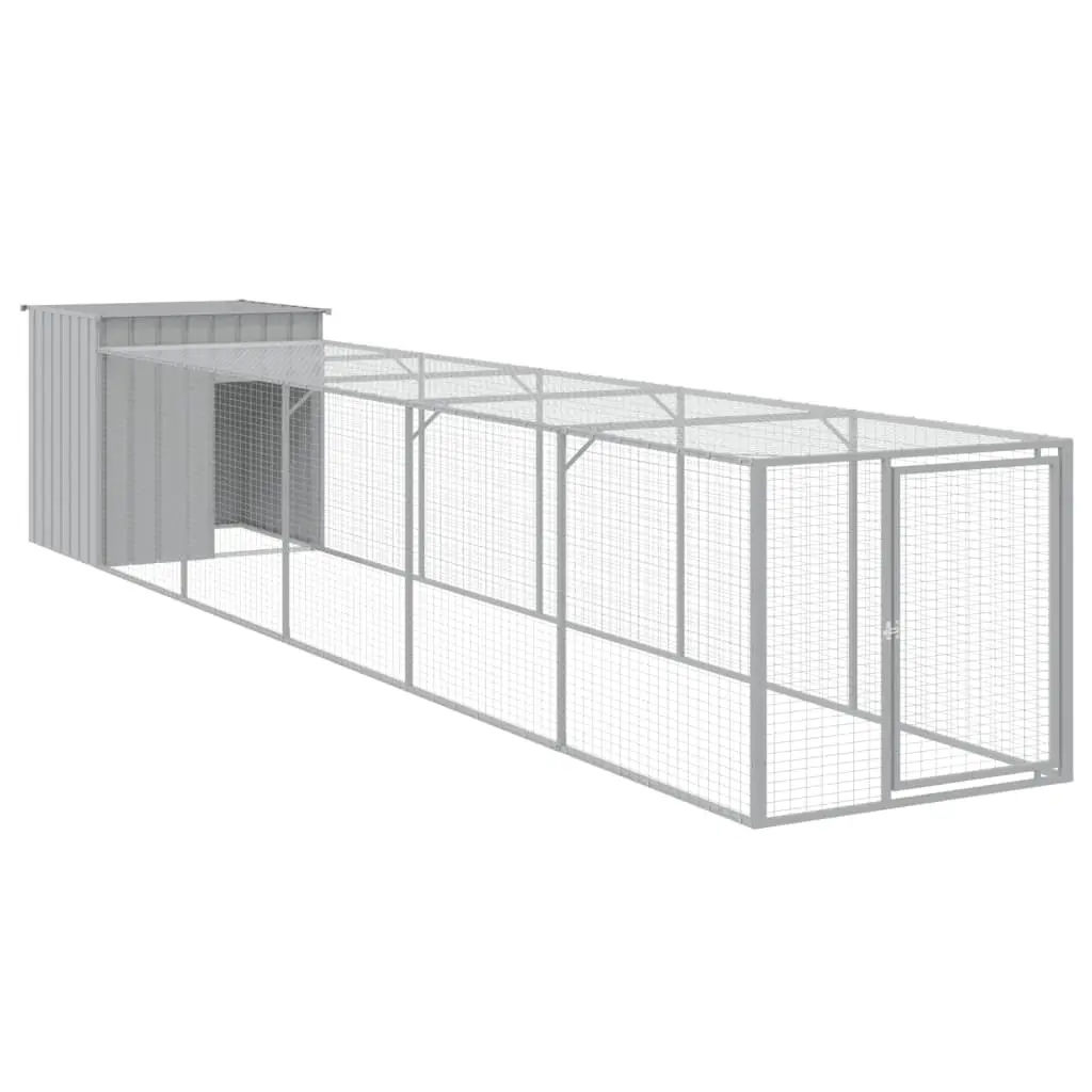 Chicken Cage with Run Light Grey 110x609x110 cm Galvanised Steel 3189095 - Pets