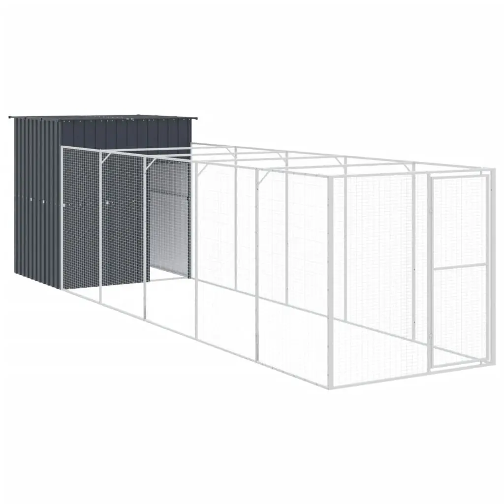 Dog House with Run Anthracite 165x659x181 cm Galvanised Steel 3189100 - Pets