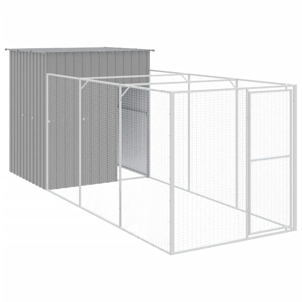 Dog House with Run Light Grey 165x455x181 cm Galvanised Steel 3189104 - Pets