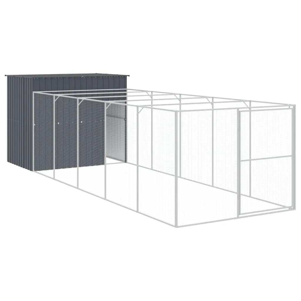 Dog House with Run Anthracite 214x661x181 cm Galvanised Steel 3189133 - Pets