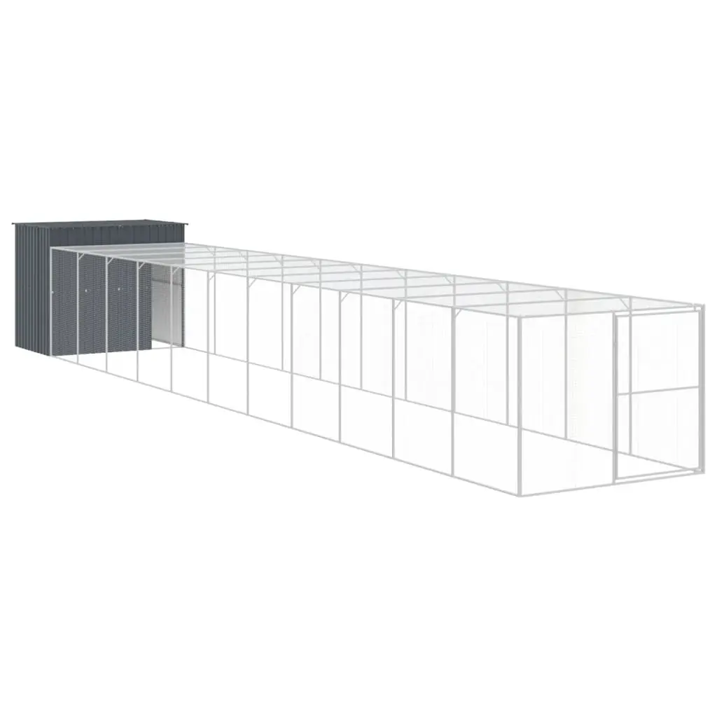 Dog House with Run Anthracite 214x1273x181 cm Galvanised Steel 3189136 - Pets