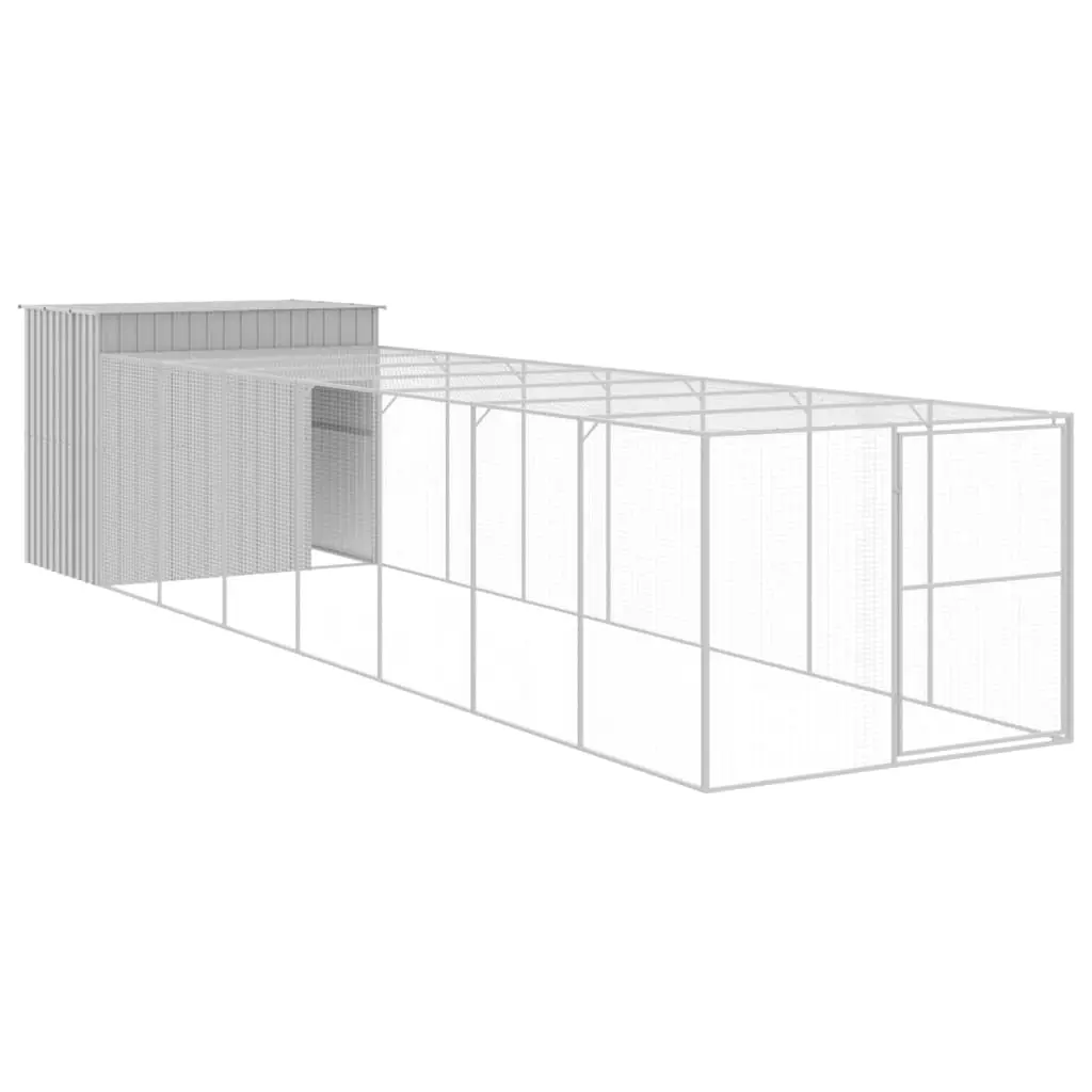 Dog House with Run Light Grey 214x865x181 cm Galvanised Steel 3189140 - Pets