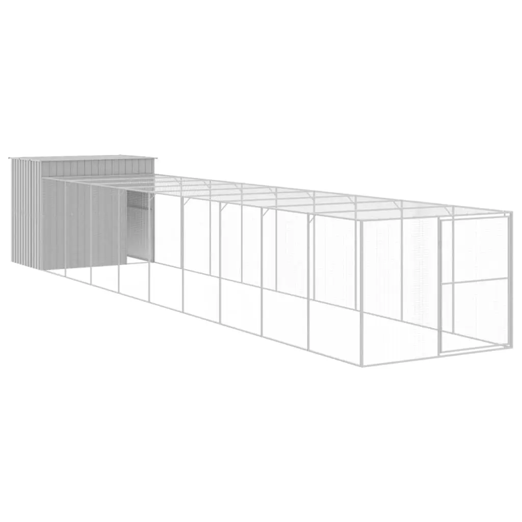 Dog House with Run Light Grey 214x1069x181 cm Galvanised Steel 3189141 - Pets