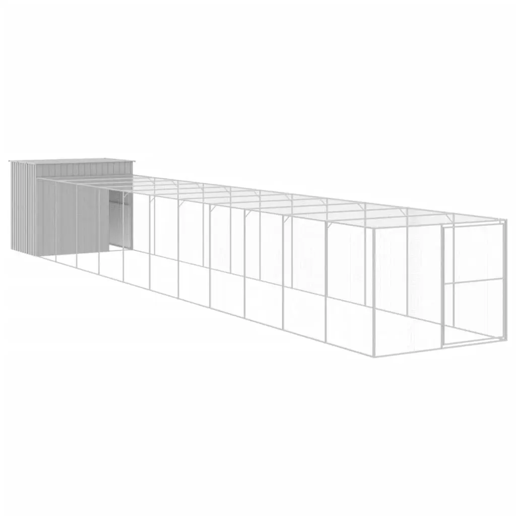 Dog House with Run Light Grey 214x1273x181 cm Galvanised Steel 3189142 - Pets