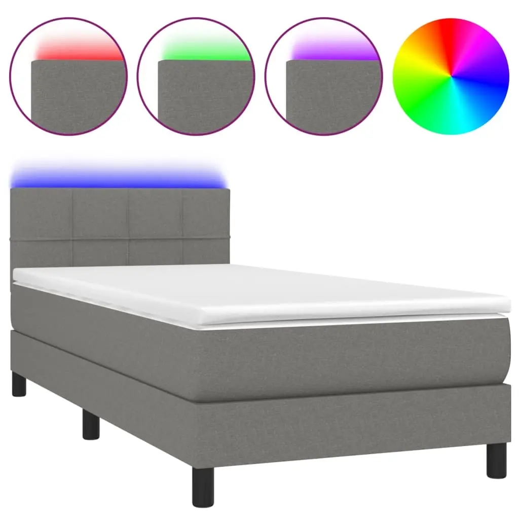 Box Spring Bed with Mattress&LED Dark Grey 100x200cm Fabric 3189213 - Furniture