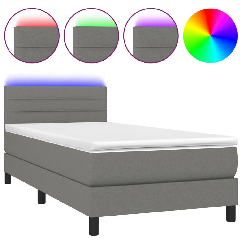 Box Spring Bed with Mattress&LED Dark Grey 100x200cm Fabric 3189214 - Furniture