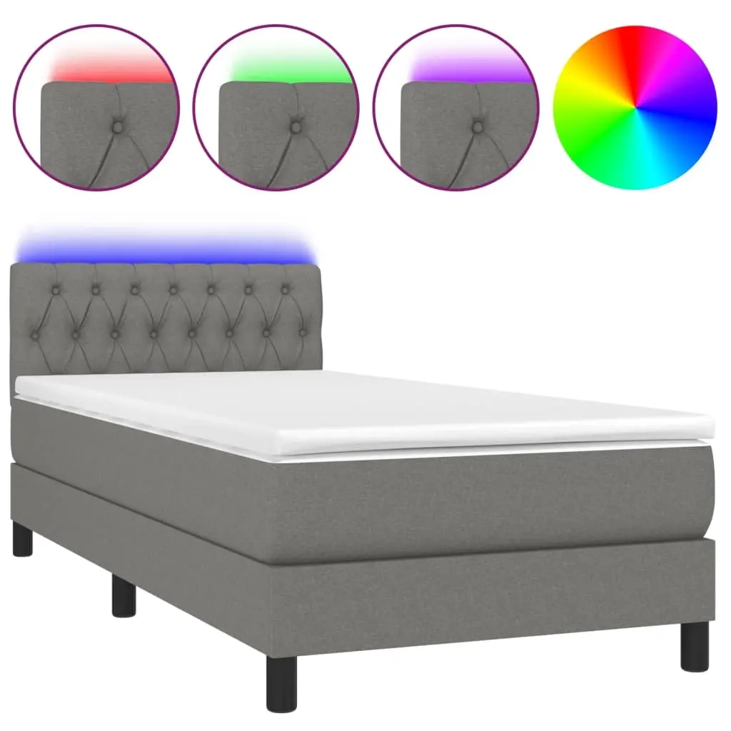 Box Spring Bed with Mattress&LED Dark Grey 100x200cm Fabric 3189216 - Furniture
