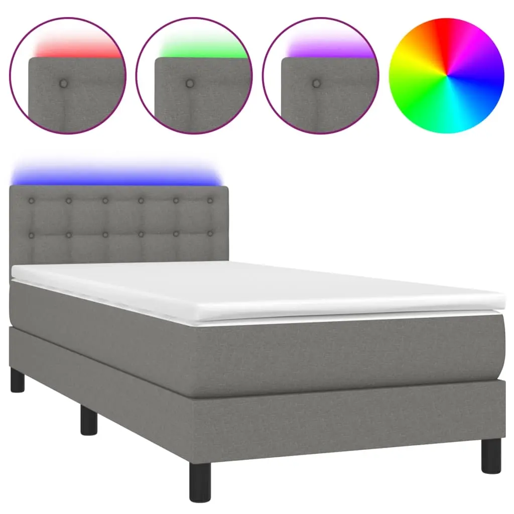 Box Spring Bed with Mattress&LED Dark Grey 100x200cm Fabric 3189217 - Furniture