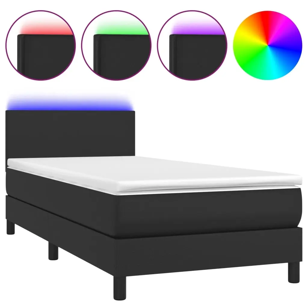 Box Spring Bed with Mattress&LED Black 100x200cm Faux Leather 3189218 - Furniture