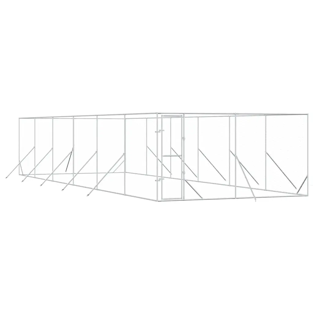 Outdoor Dog Kennel Silver 4x12x2 m Galvanised Steel 3190457 - Pets