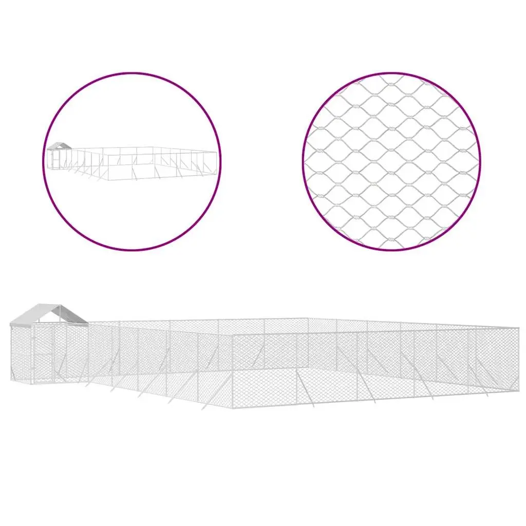 Outdoor Dog Kennel with Roof Silver 12x12x2.5 m Galvanised Steel 3190474 - Pets
