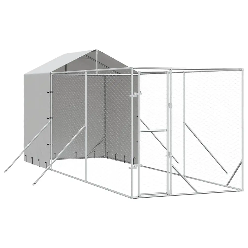 Outdoor Dog Kennel with Roof Silver 2x6x2.5 m Galvanised Steel 3190475 - Pets