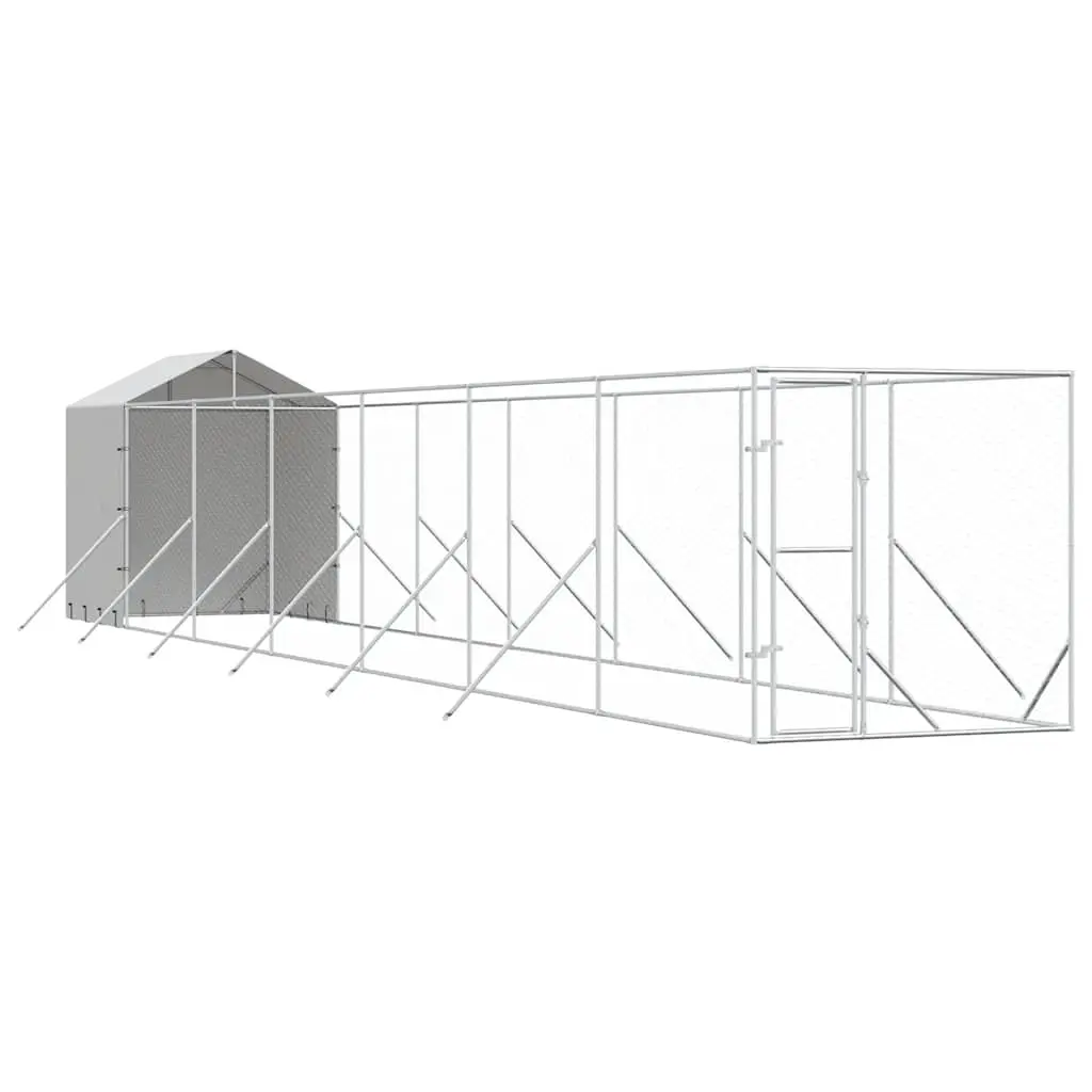 Outdoor Dog Kennel with Roof Silver 2x14x2.5 m Galvanised Steel 3190477 - Pets