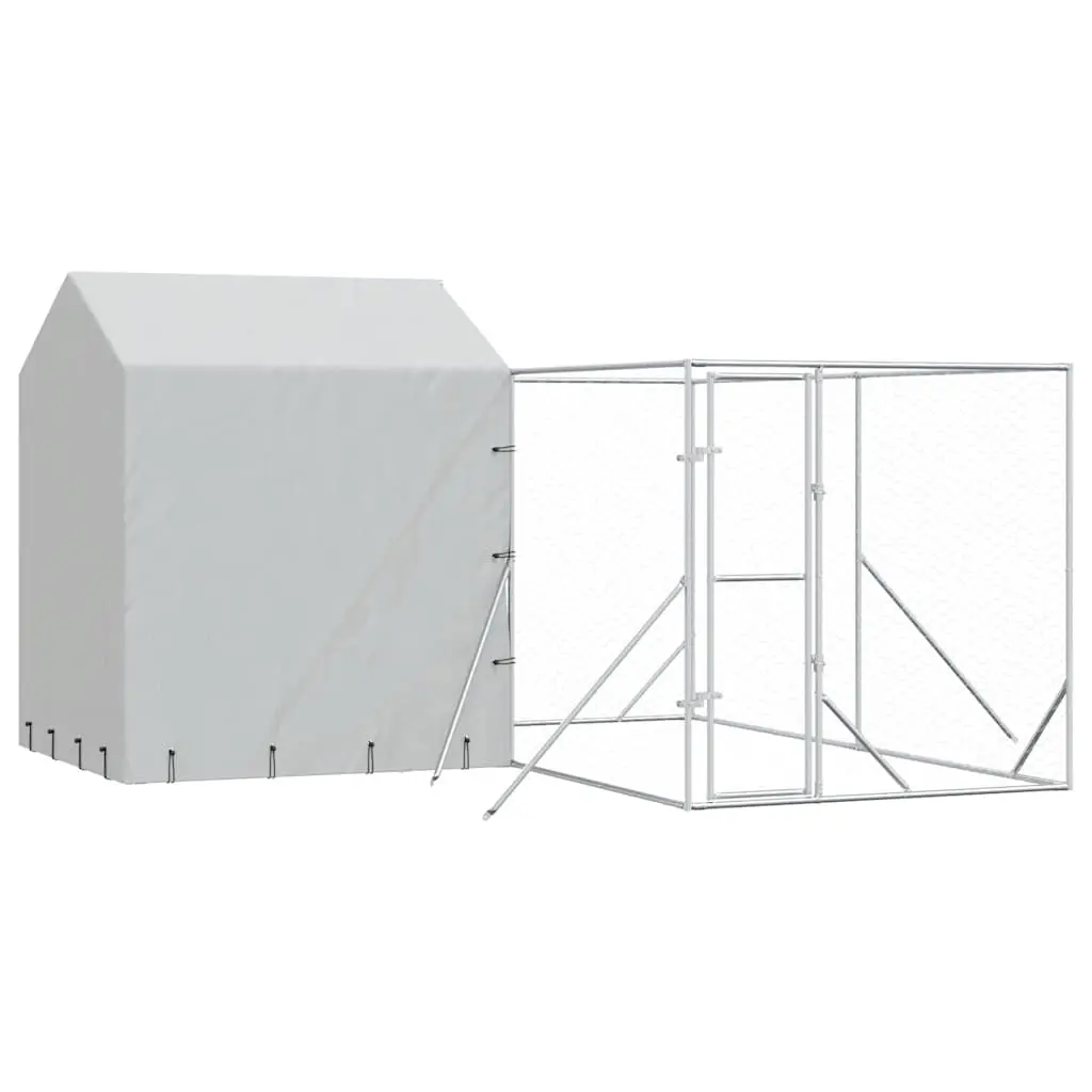 Outdoor Dog Kennel with Roof Silver 4x4x2.5 m Galvanised Steel 3190478 - Pets