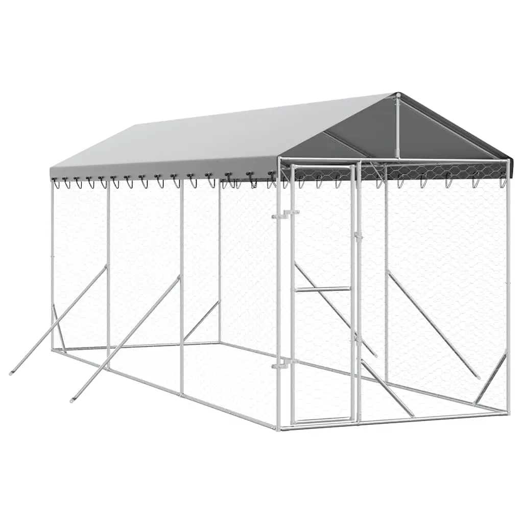 Outdoor Dog Kennel with Roof Silver 2x6x2.5 m Galvanised Steel 3190483 - Pets