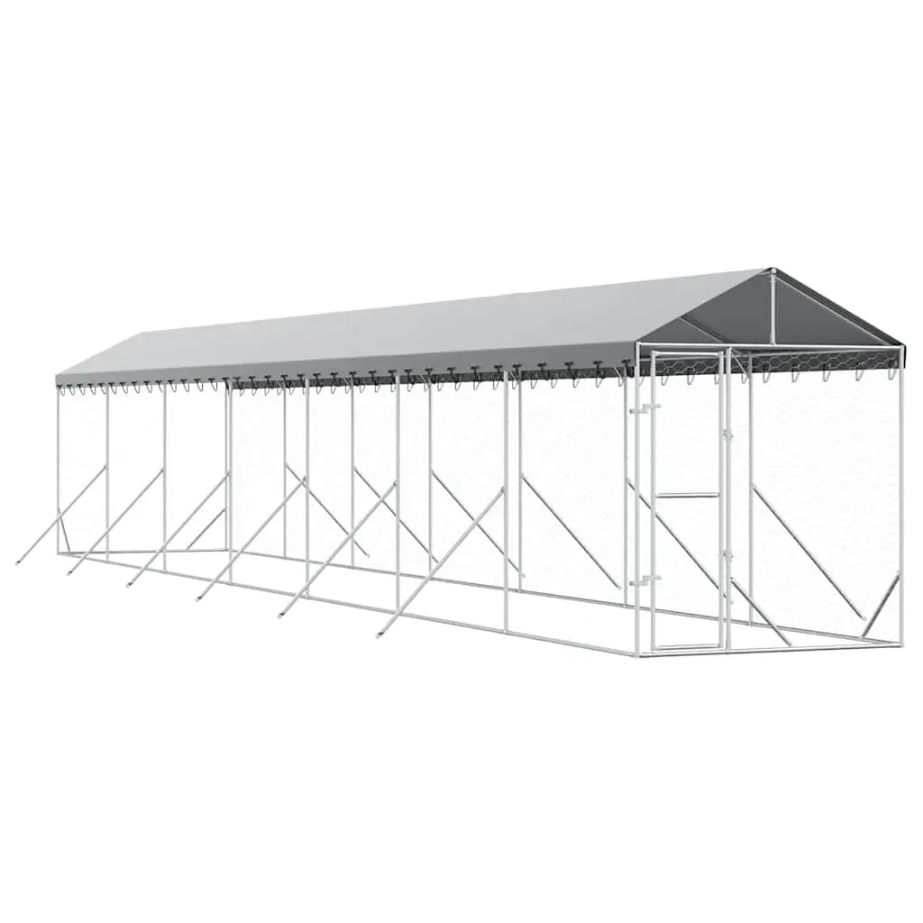 Outdoor Dog Kennel with Roof Silver 2x14x2.5 m Galvanised Steel 3190485 - Pets